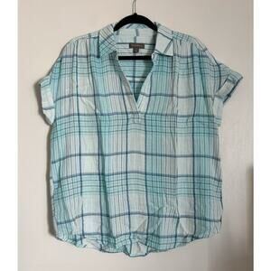 Light Blue Style & Co. Plaid Cotton Gauze Camp Shirt M